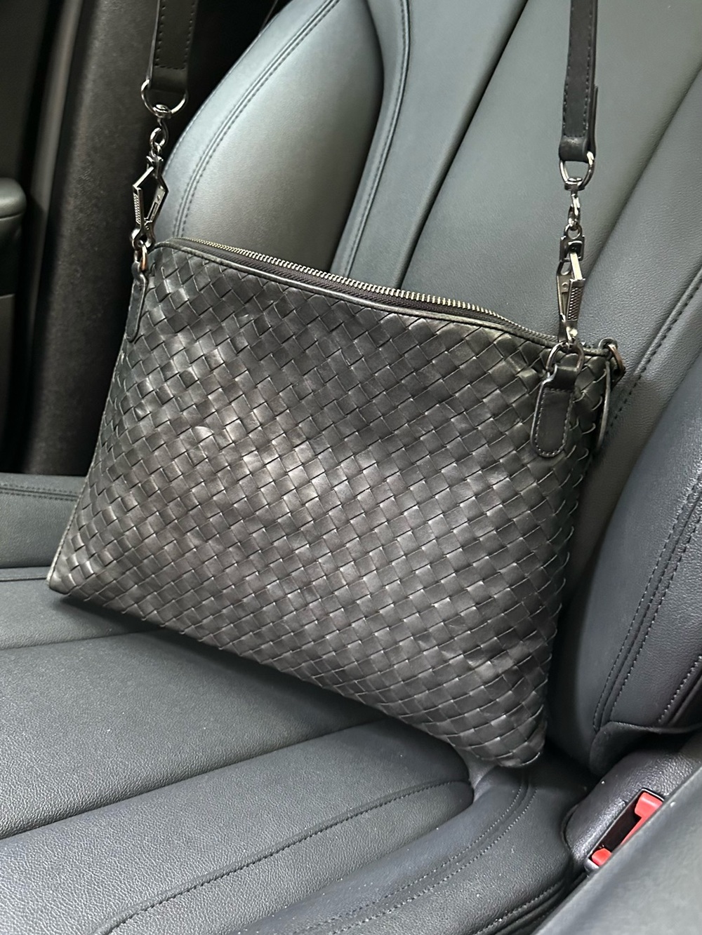 Bottega Veneta Black Intrecciato Woven Leather Messenger